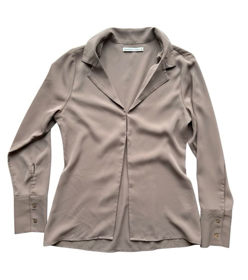 Abercrombie & Fitch Women's S Brown Solid Collared Long Sleeve Button Blouse A11